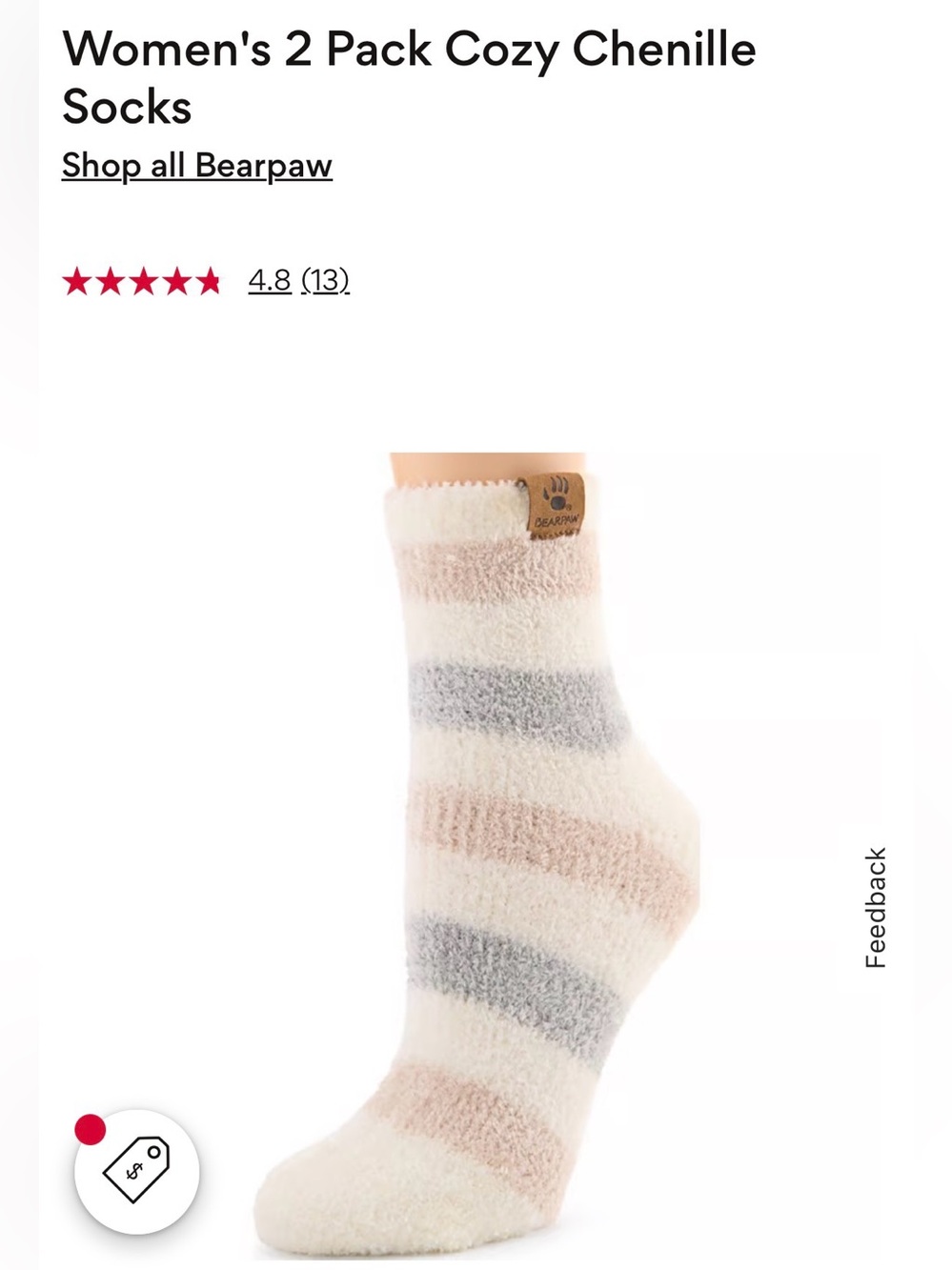 BearPaw Plush Chenille Striped Socks - Cream, Gray & Pink